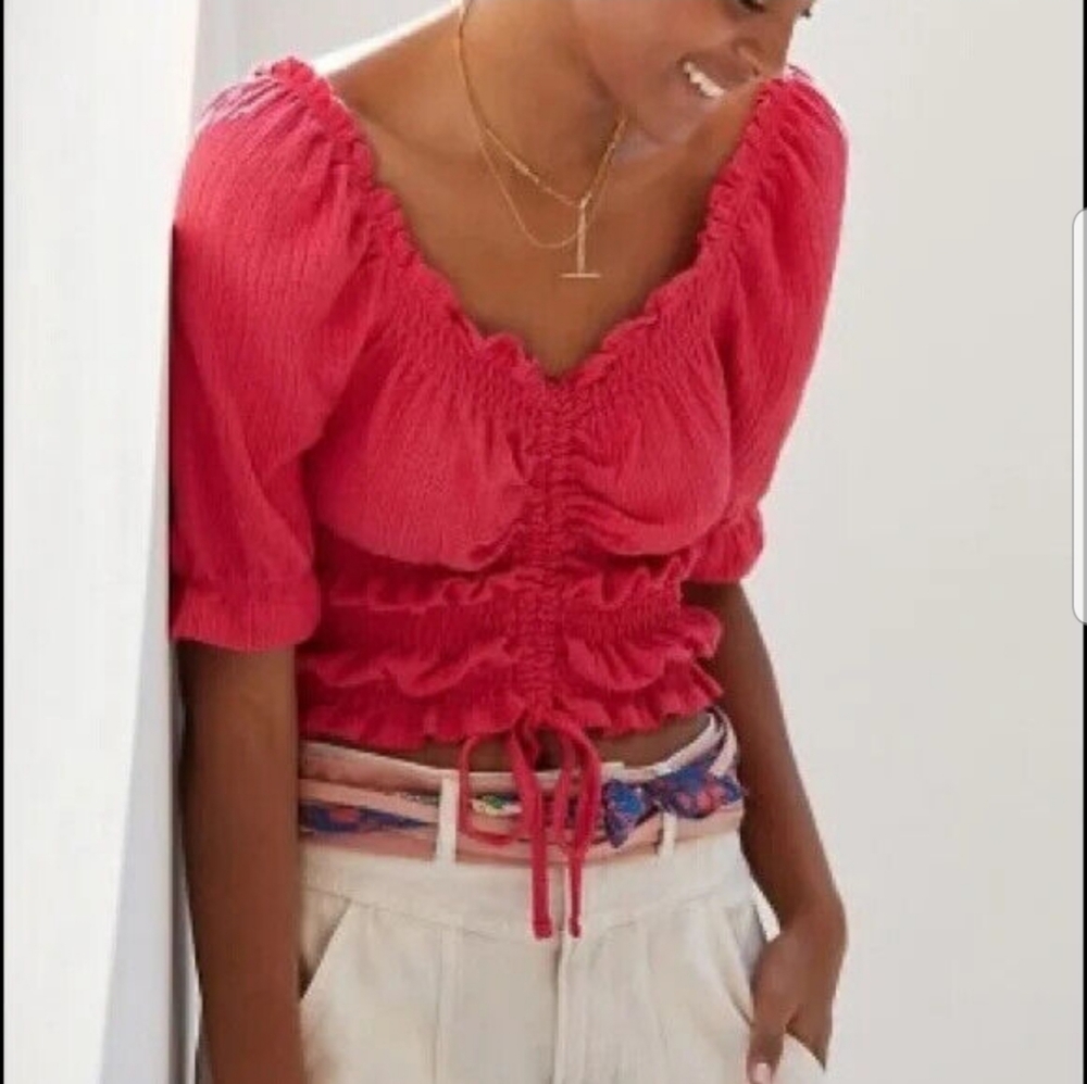 Anthropologie Pilcro Puffed Sleeve Top Rose Pink Size M.